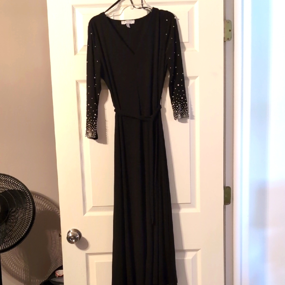 Chaus Black Long Sleeve Dress with Pearl Details